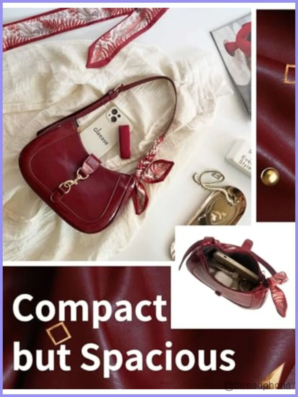 Small Hobo Leather Shoulder Bag for Women with Zipper Closure